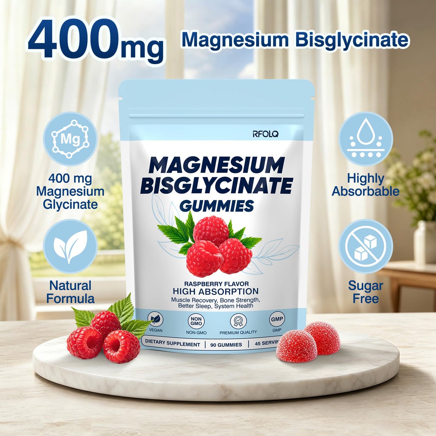 RFOLQ Magnesium Bisglycinate Gummies Gummy 90 Count