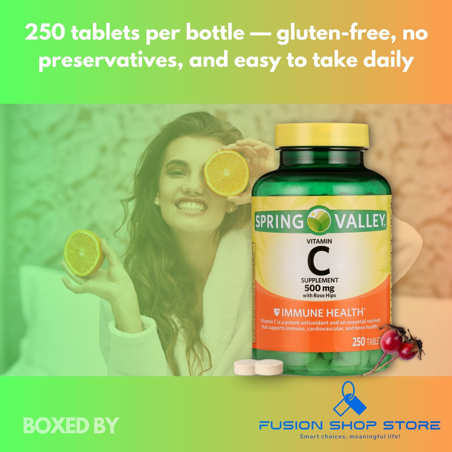 FUSION SHOP STORE Vitamin C 500mg with Rose Hips, 250 Tablets