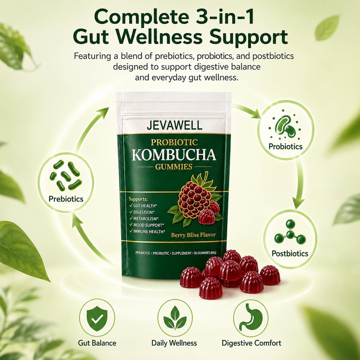 jevawell Kombucha Gummies Gummy 60 Gummies
