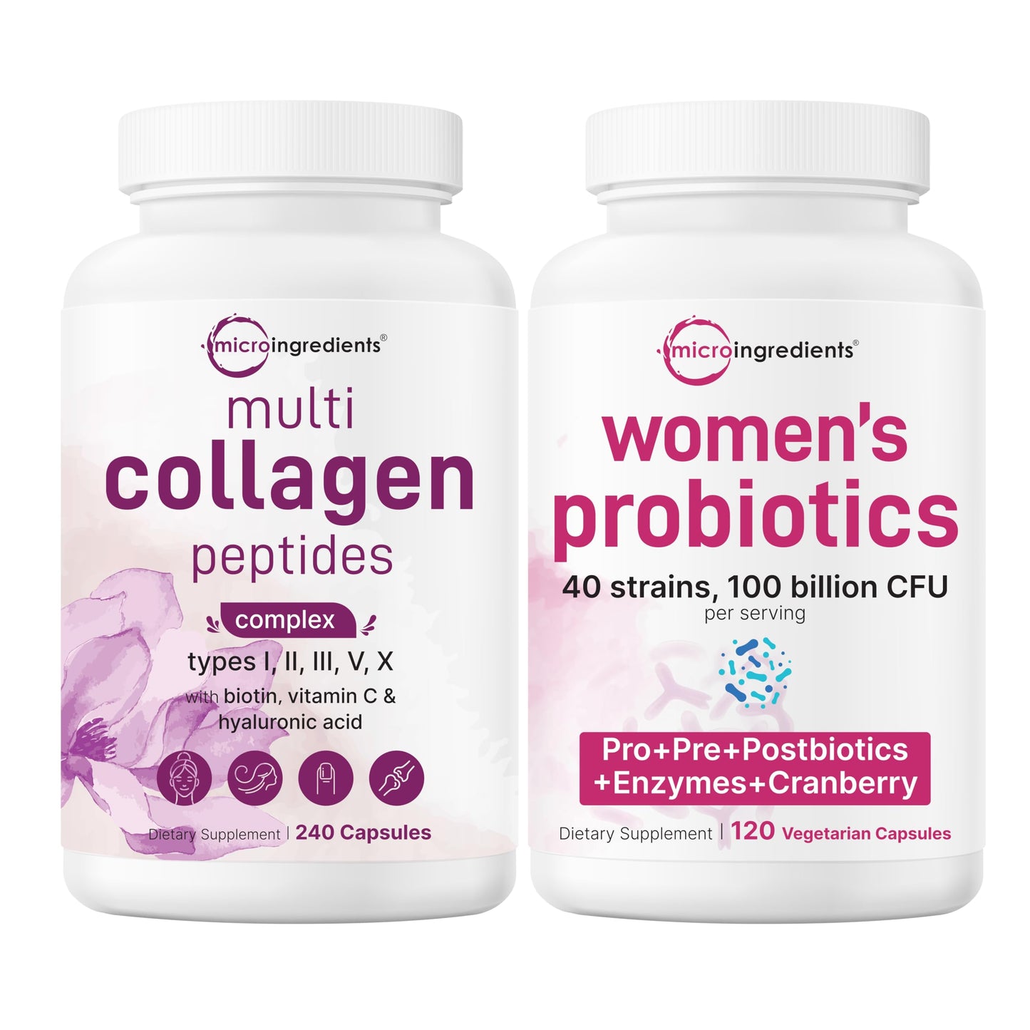 Micro Ingredients 8-in-1 Multi Collagen Pills & Women’s Probiotics 360 Veggie Capsules
