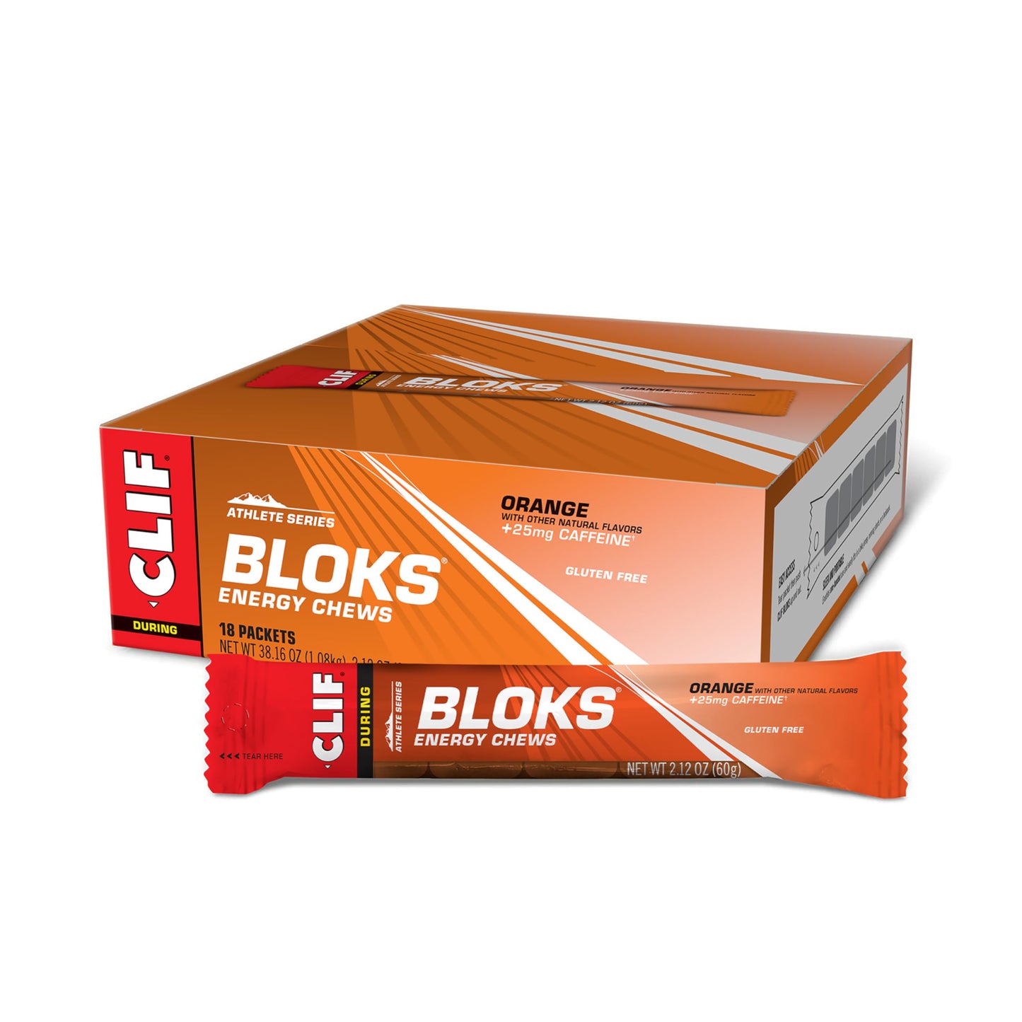 Clif Bloks Energy Chews, Orange Flavor with Caffeine, 18 Count