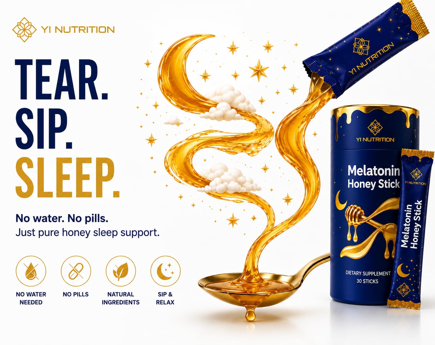 Yi Nutrition Melatonin Honey Sticks with Ginger Softgels, 30 Count