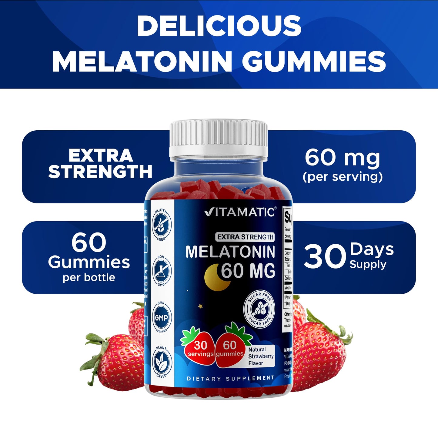 Vitamatic Sugar Free Melatonin Gummies 60 Count