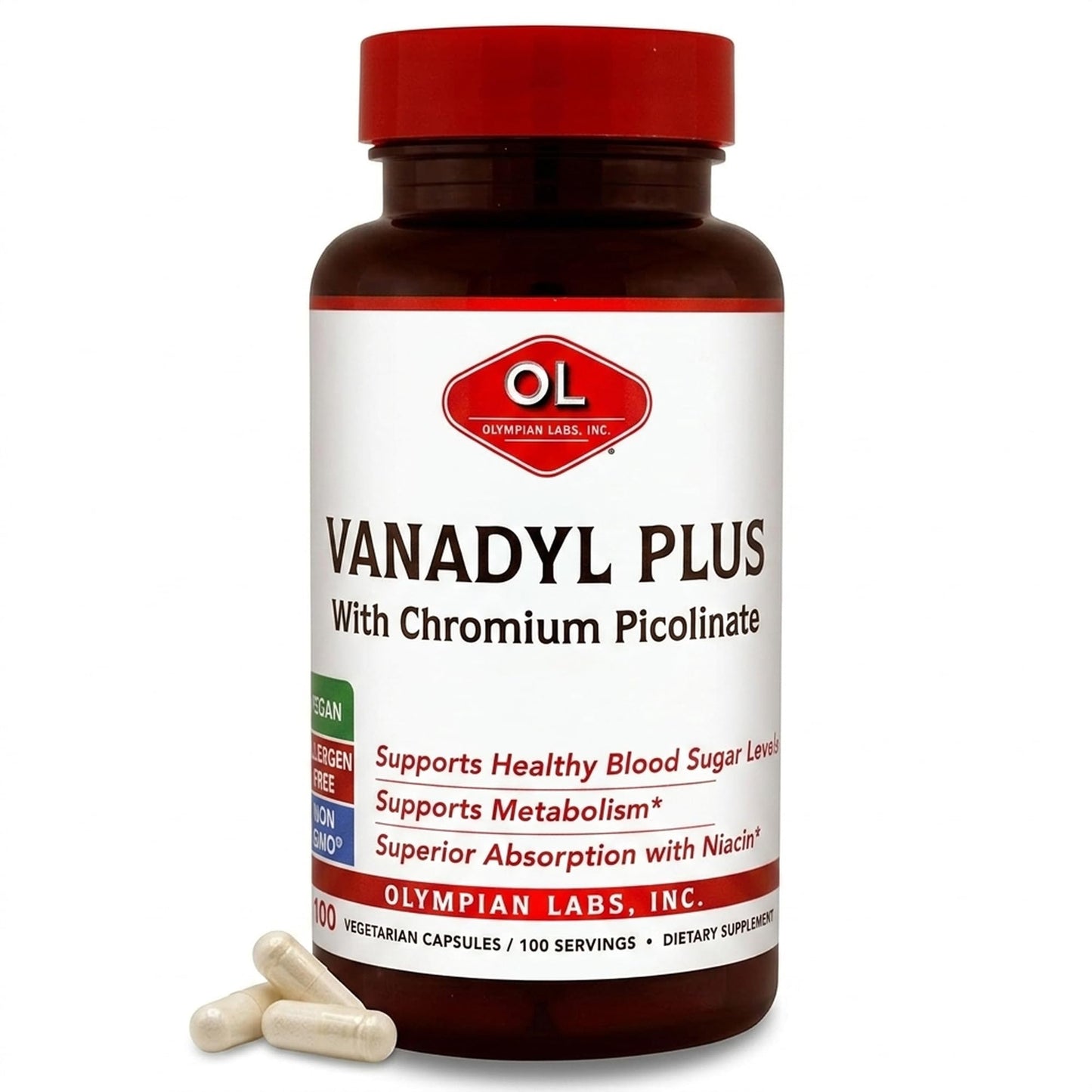 Olympian Labs Vanadyl Plus Formulated with Chromium Picolinate and Niacin Capsules, 100 Capsules
