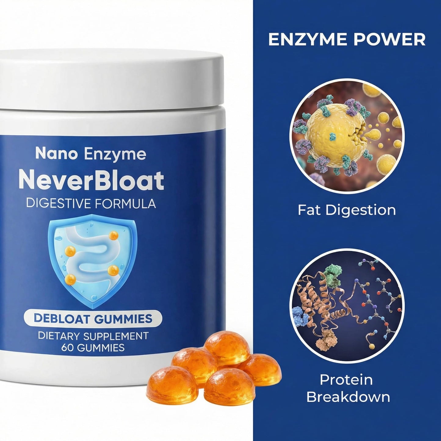 KBKTWOLT Nano Digestive Enzyme Gummies with Probiotics – NeverBloat Formula for Daily Digestive Support, Helps Relieve Bloating & Gas, Chewable Enzyme Complex, 60 Gummies