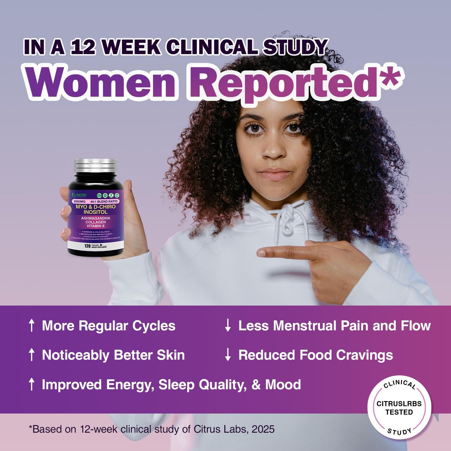 NUTRI POTENTIA Myo Inositol & D-Chiro Inositol Supplement for Women, Ideal 40:1 Ratio with Vitamin E, Collagen & Ashwagandha, Women's Daily Wellness Support, 120 Capsules