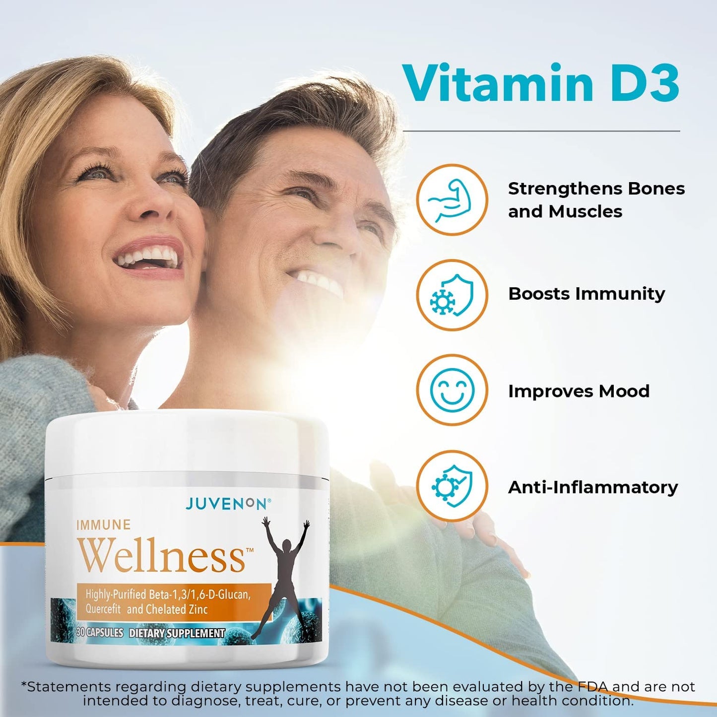Juvenon Immune Wellness Defense Supplement with Vitamin C, Chelated Zinc Immune Booster Antioxidant Benefits for Adults, Healthy Aging, Heart Health, 1 Capsule