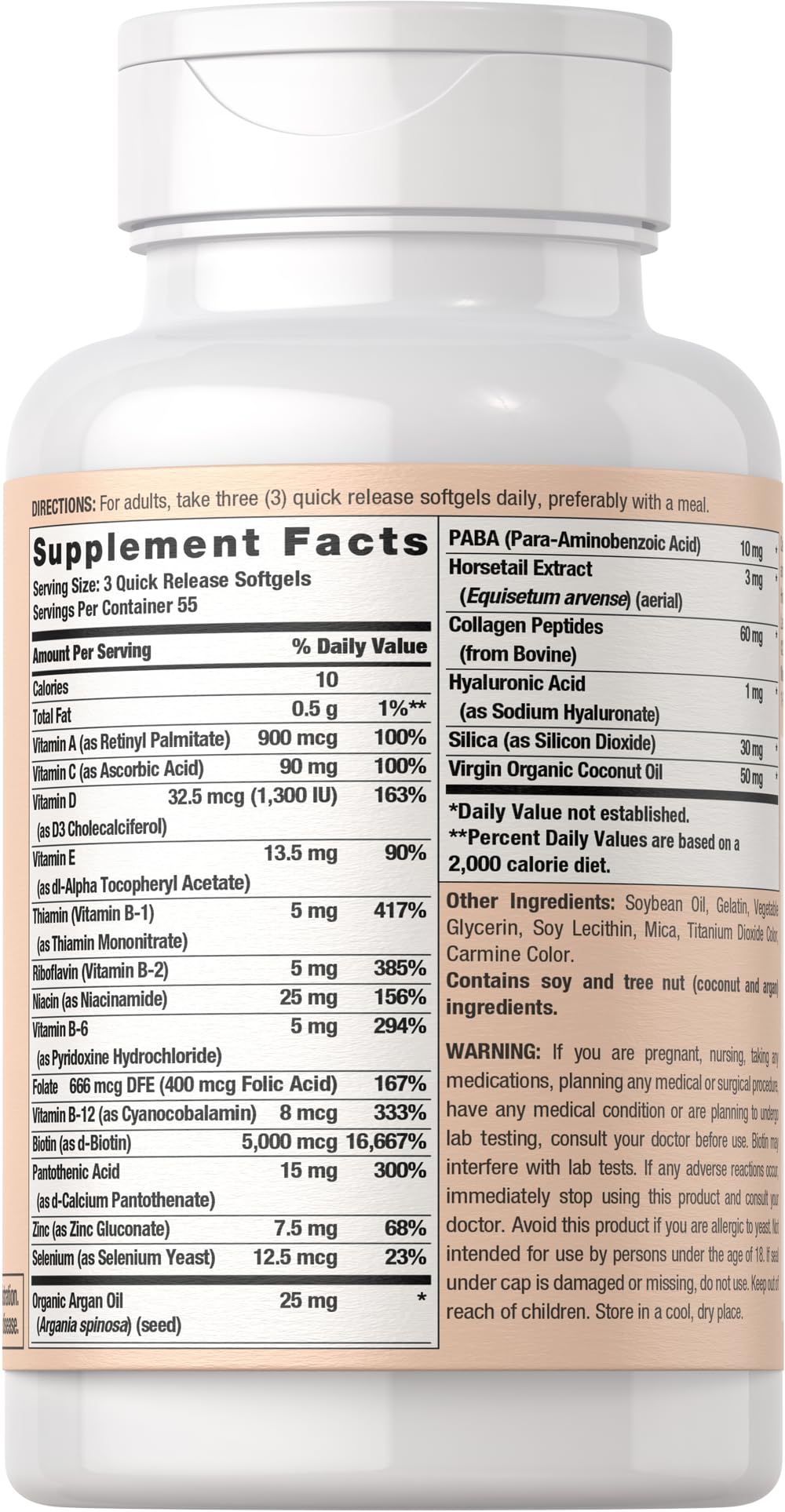 Coera Hair, Skin and Nails Vitamins with Collagen, Biotin & Moroccan Argan Oil Softgels 165 Count