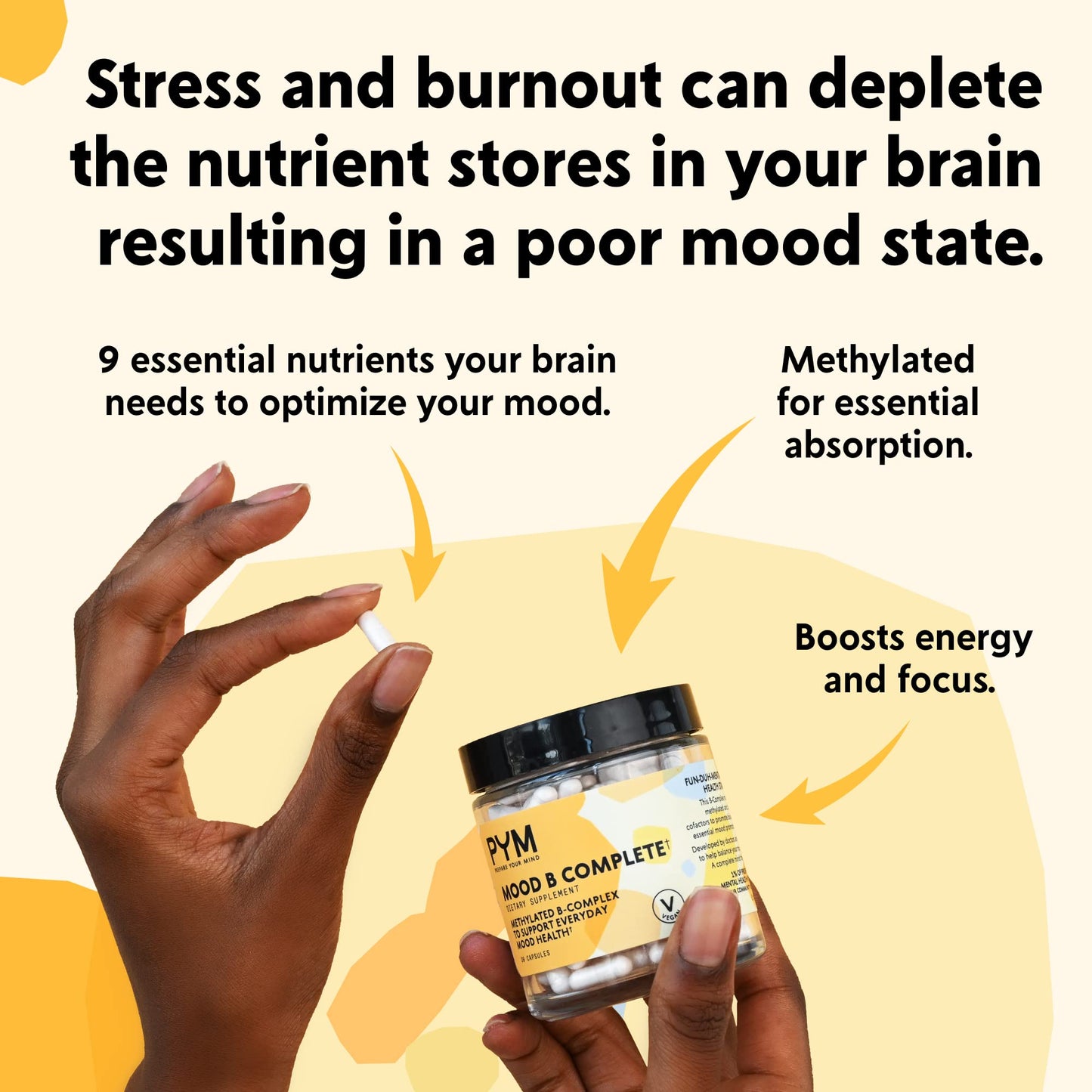PYM Health Vitamin B Complex Mood Support Supplement Capsule 30 Count
