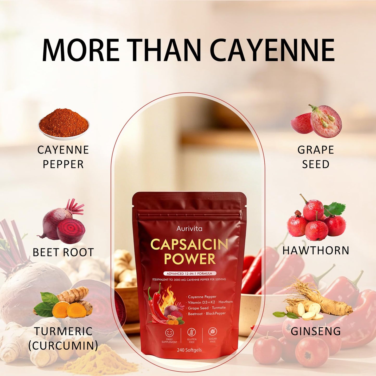 Boranel Aurivita Capsaicin Power Cayenne Pepper Softgels 240 Count