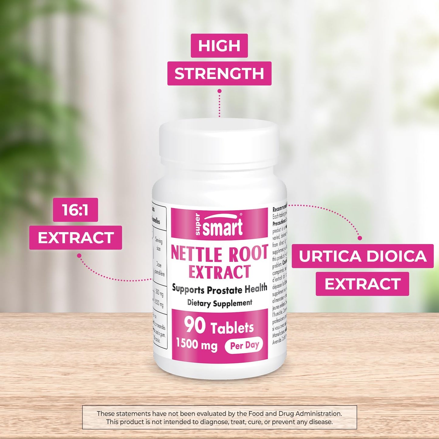 Supersmart Nettle Root Extract 1500 mg Per Day, 90 Tablets