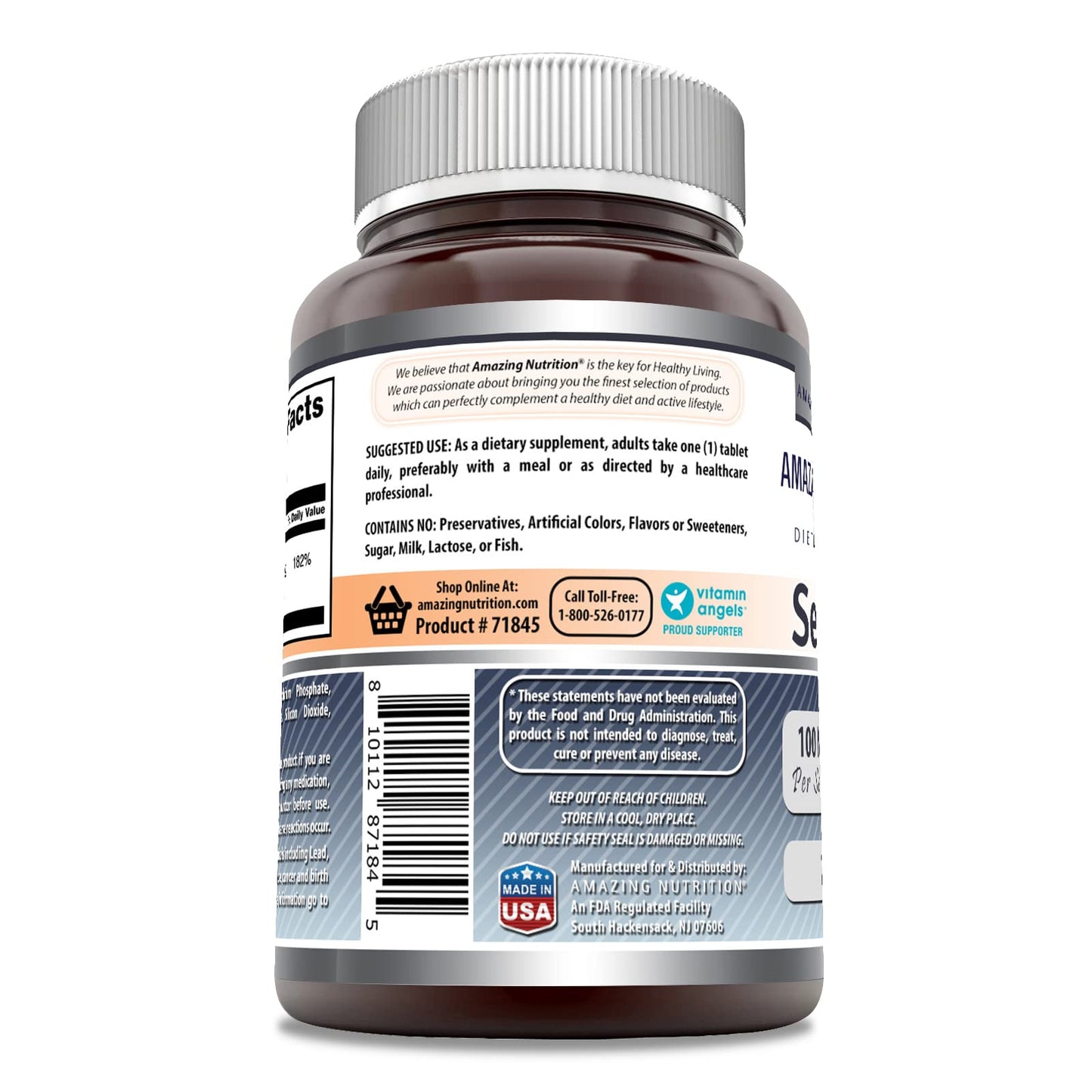 Amazing Nutrition Selenium Supplement 100 mcg per Serving 250 Tablets