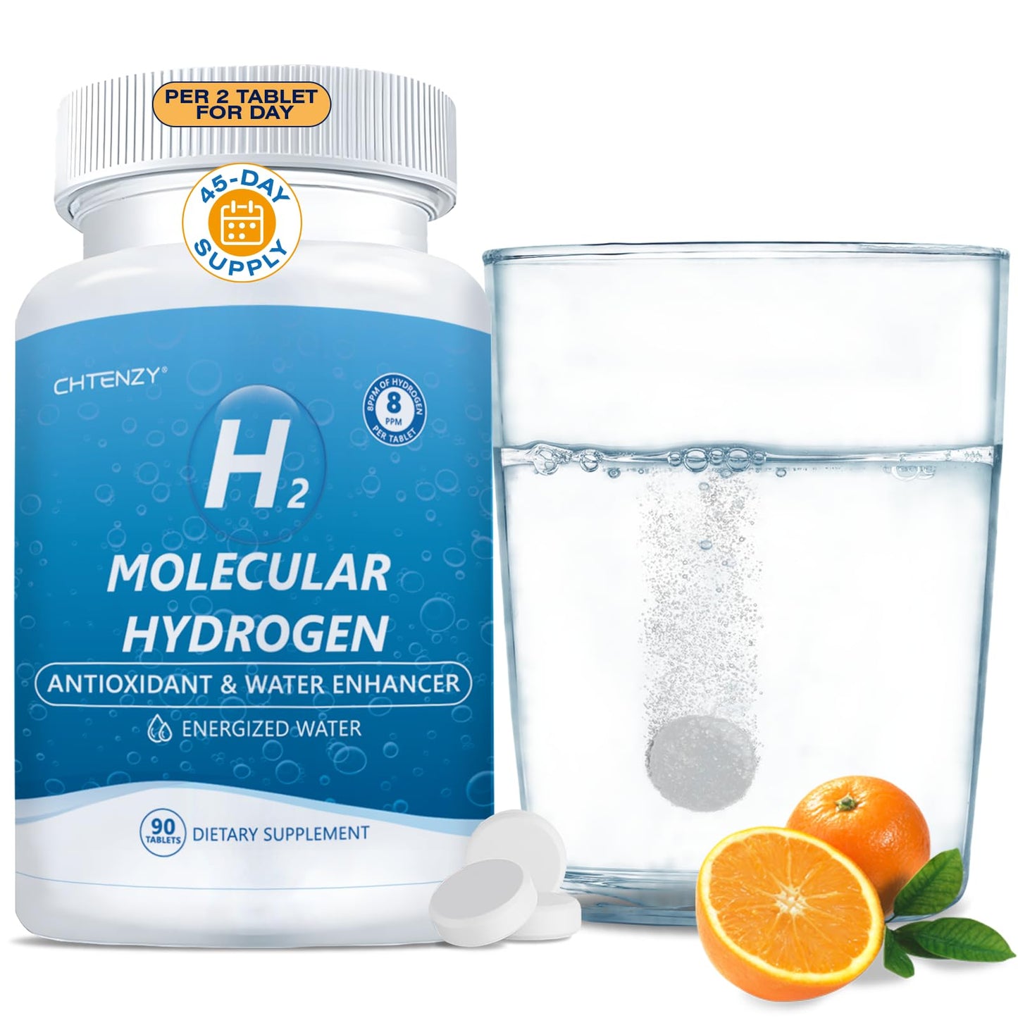 CHTENZY Hydrogen Water Tablets - H2 Molecular Hydrogen, Tablet, 90 Count