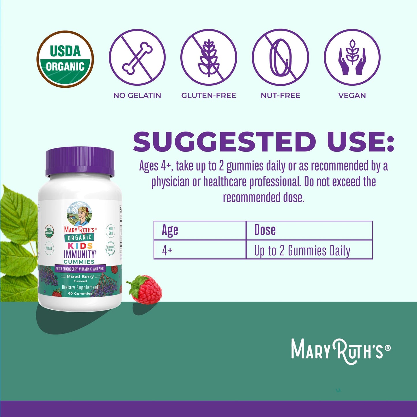 MaryRuth's Organics Kids Immune Support Gummies, 60 Count