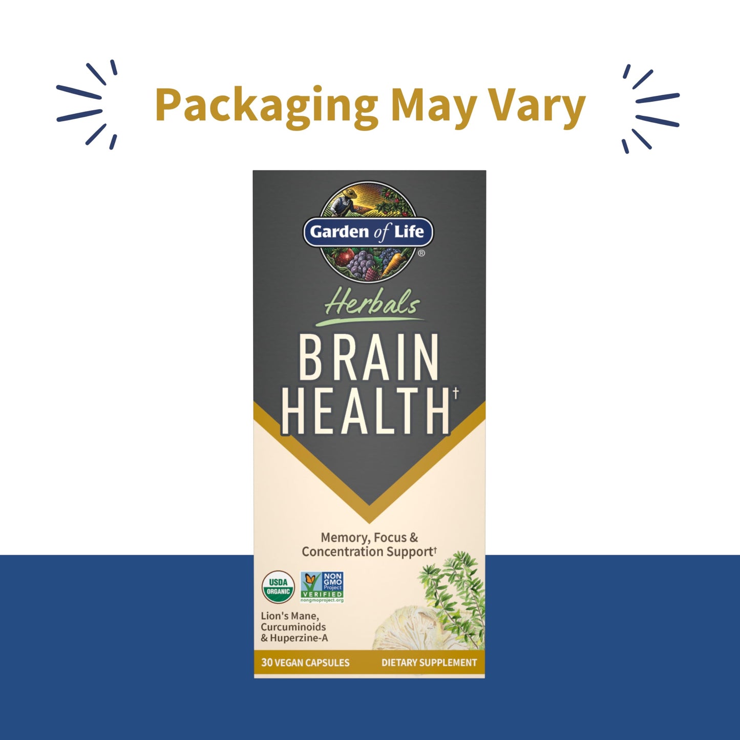 Garden of Life Brain Health Supplement with Organic Lion’s Mane & Turmeric Capsule, 30 Count