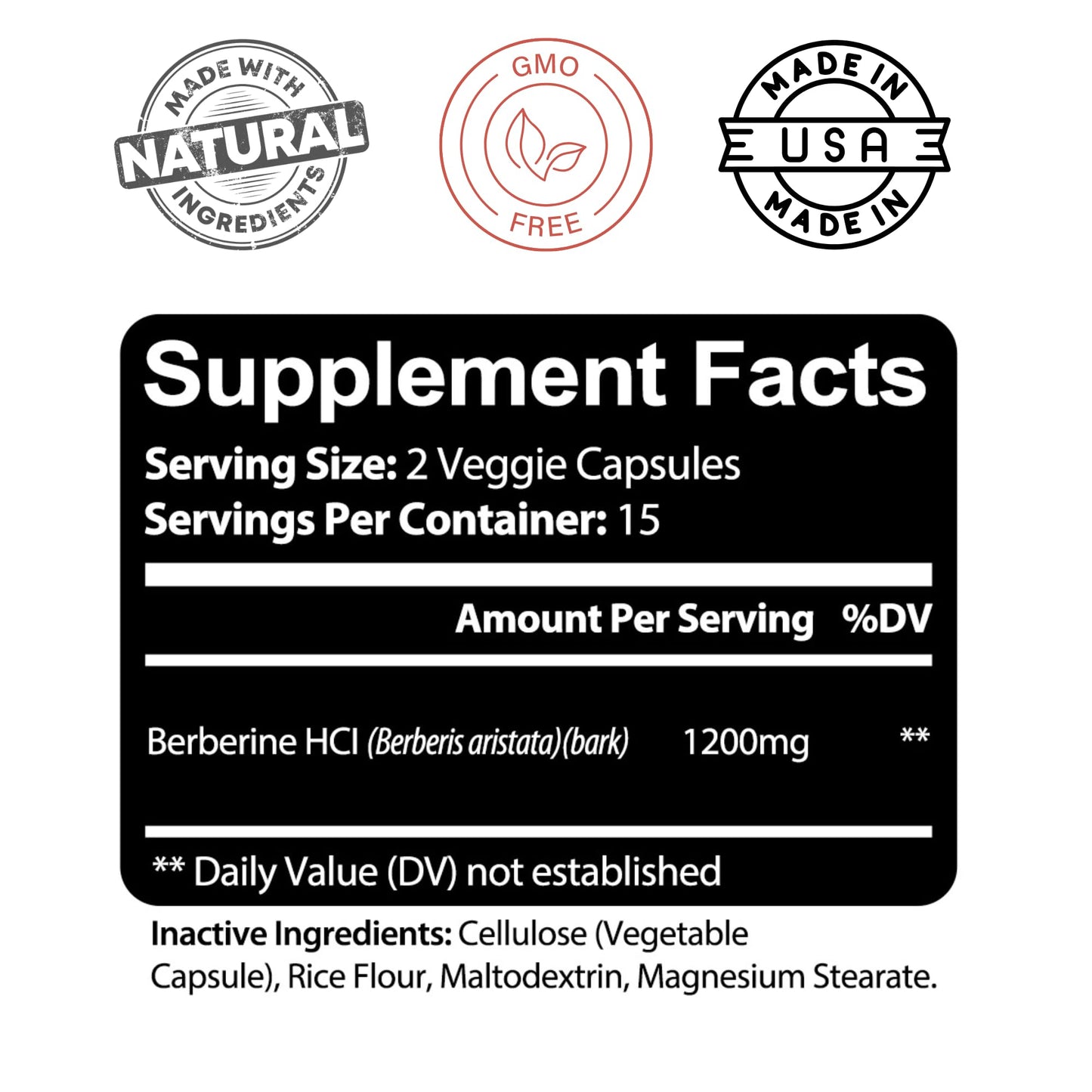 Kaya Naturals Berberine HCL Extract 1200mg Capsule, 30 Count
