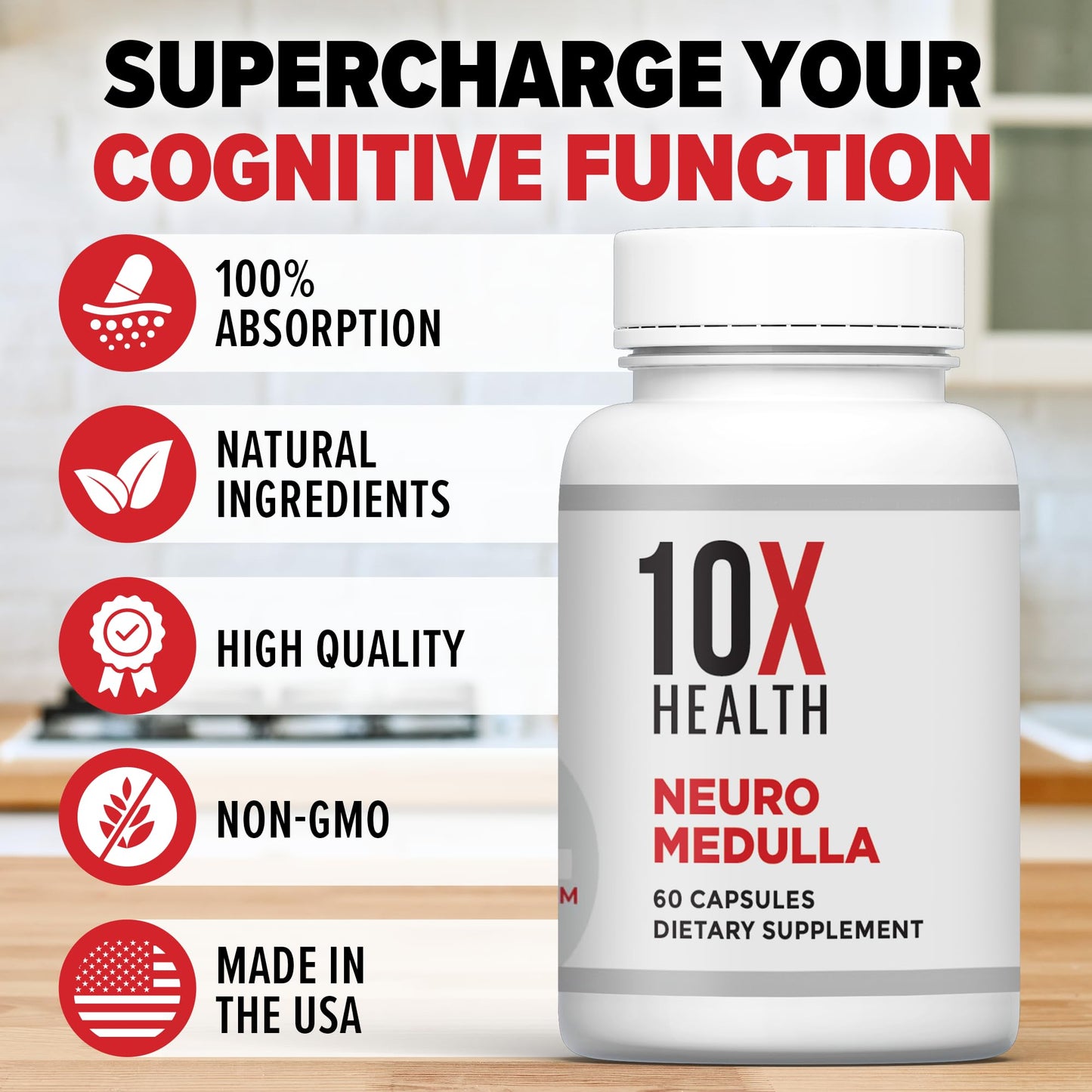 10X Health System Brain Supplements for Memory and Focus 60 Capsules