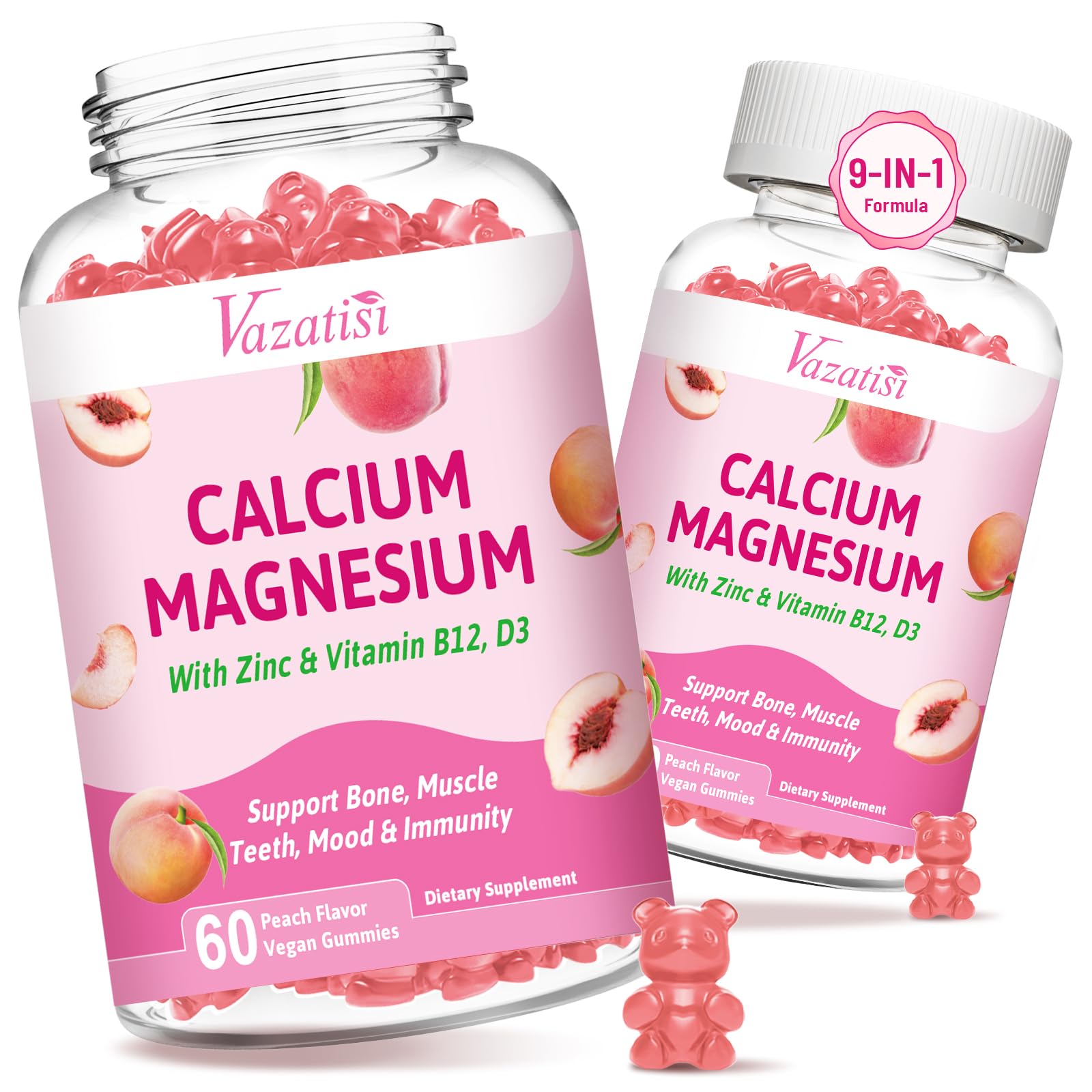 Vazatisi Calcium Magnesium Zinc Gummies with Vitamin D3 B12, 120 Count