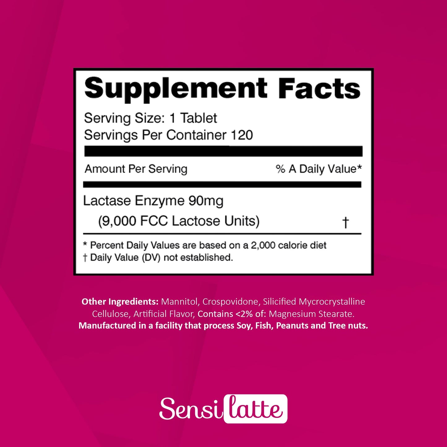SENSI LATTE Lactase Enzyme 9,000 FCC 120 Tablets