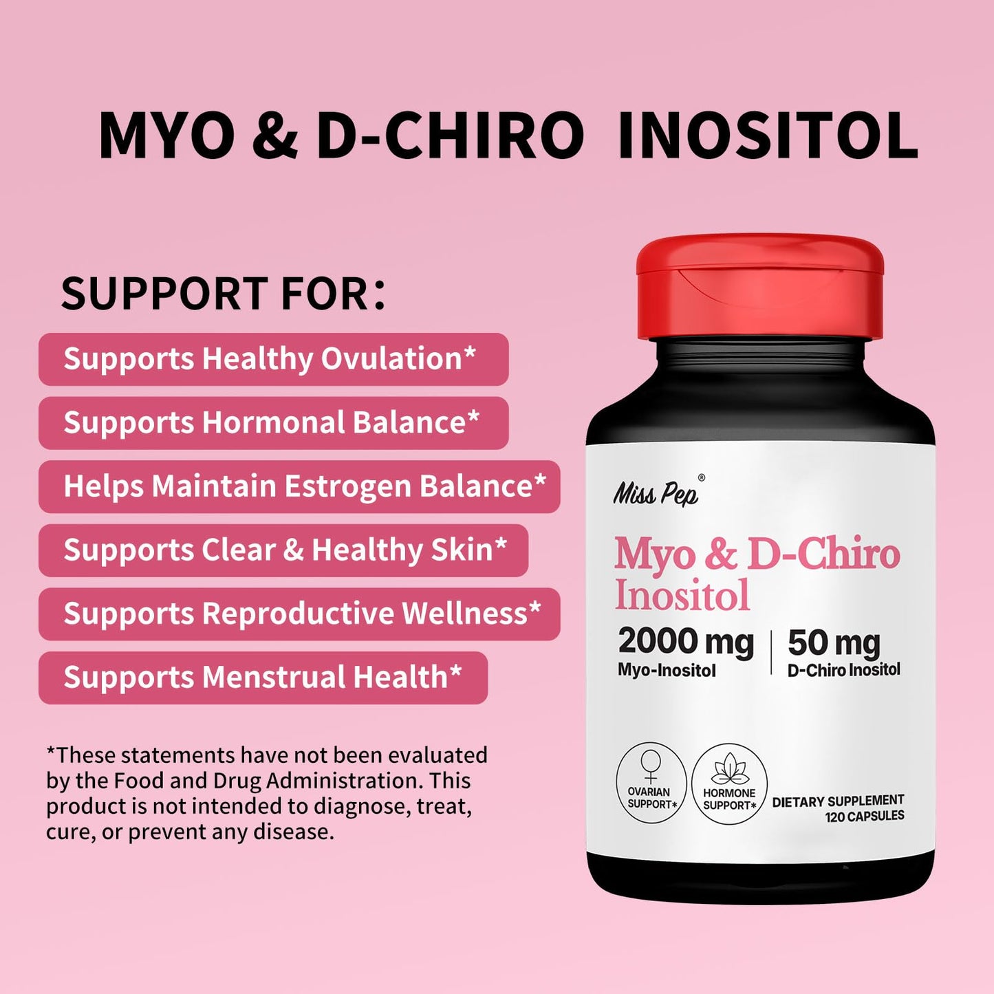MISS PEP Myo-Inositol & D-Chiro Inositol Supplement Capsule 120 Count