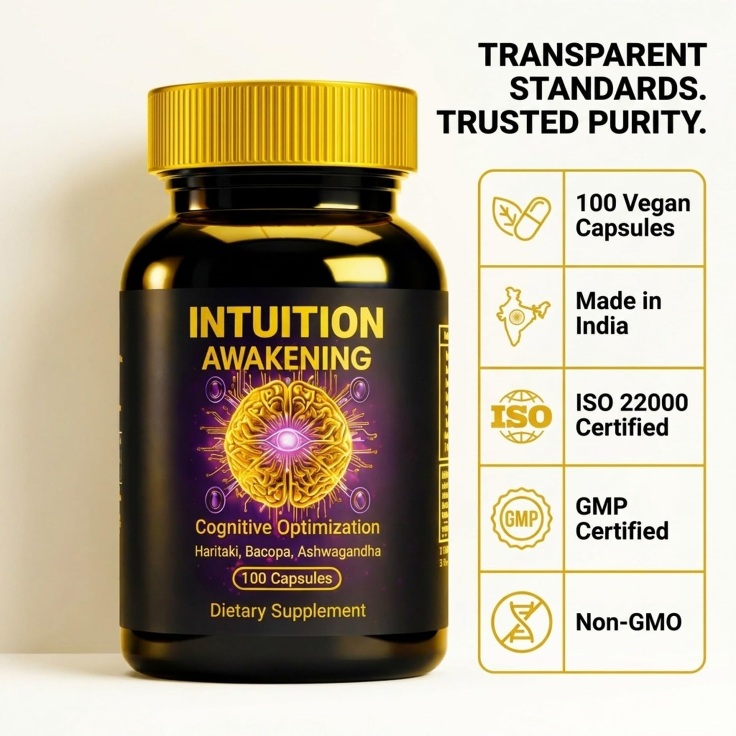 Kailash Herbals Mental Clarity & Calm Focus Ayurvedic Nootropic with Shankhpushpi, Bacopa, Haritaki & Ashwagandha Capsule, 100 Count