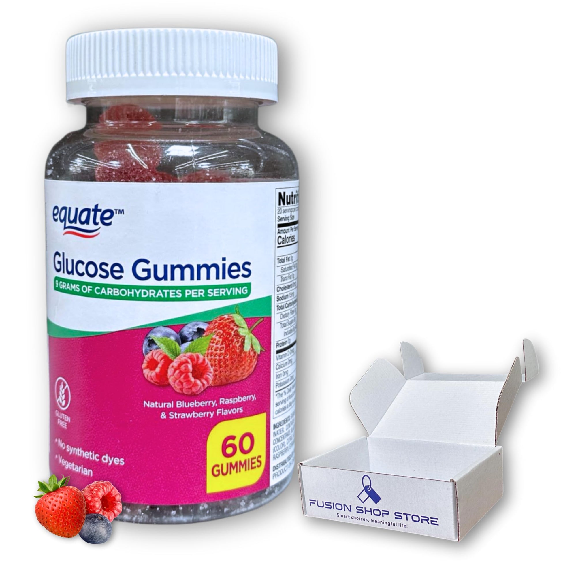 FUSION SHOP STORE Glucose Gummies- Blueberry Raspberry and Strawberry Flavor, 60 Gummies
