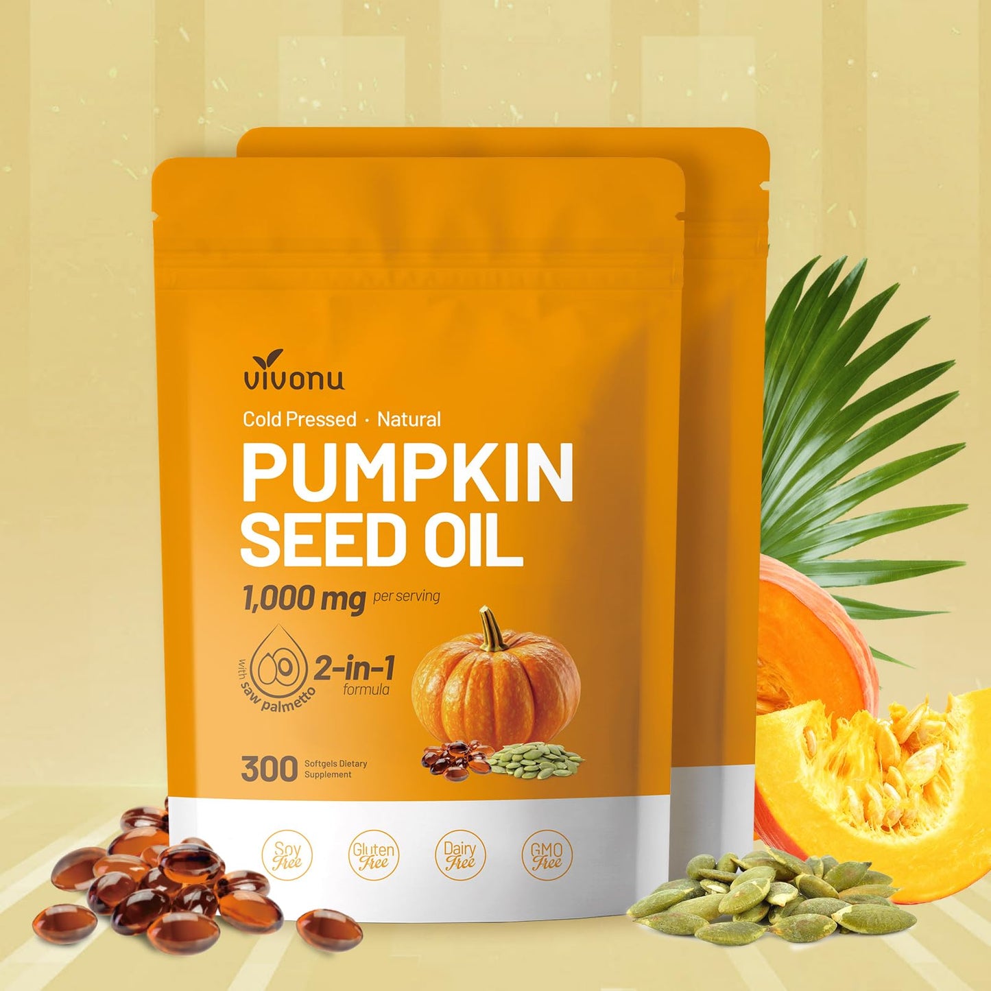 VivoNu Pumpkin Seed Oil with Saw Palmetto Softgels 600 Count