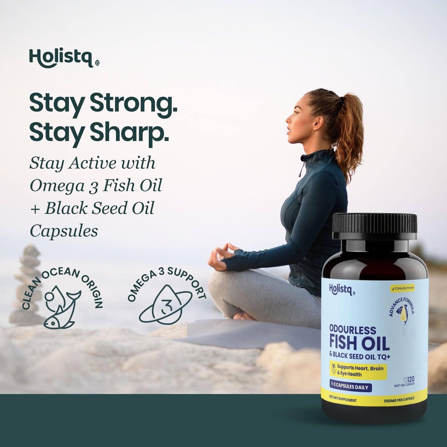 HOLISTQ Odorless Fish Oil & Black Seed Oil Organic Cold Pressed Capsules Softgel 120 Softgels
