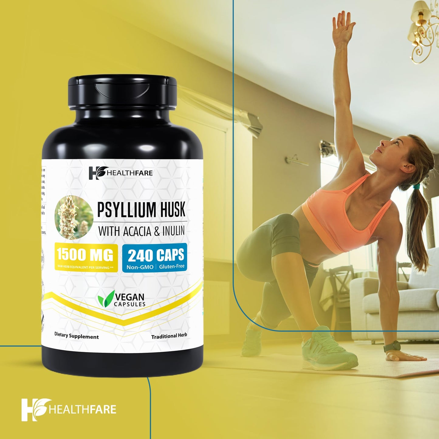 Healthfare Psyllium Husk Capsules 1500mg, 480 Capsules