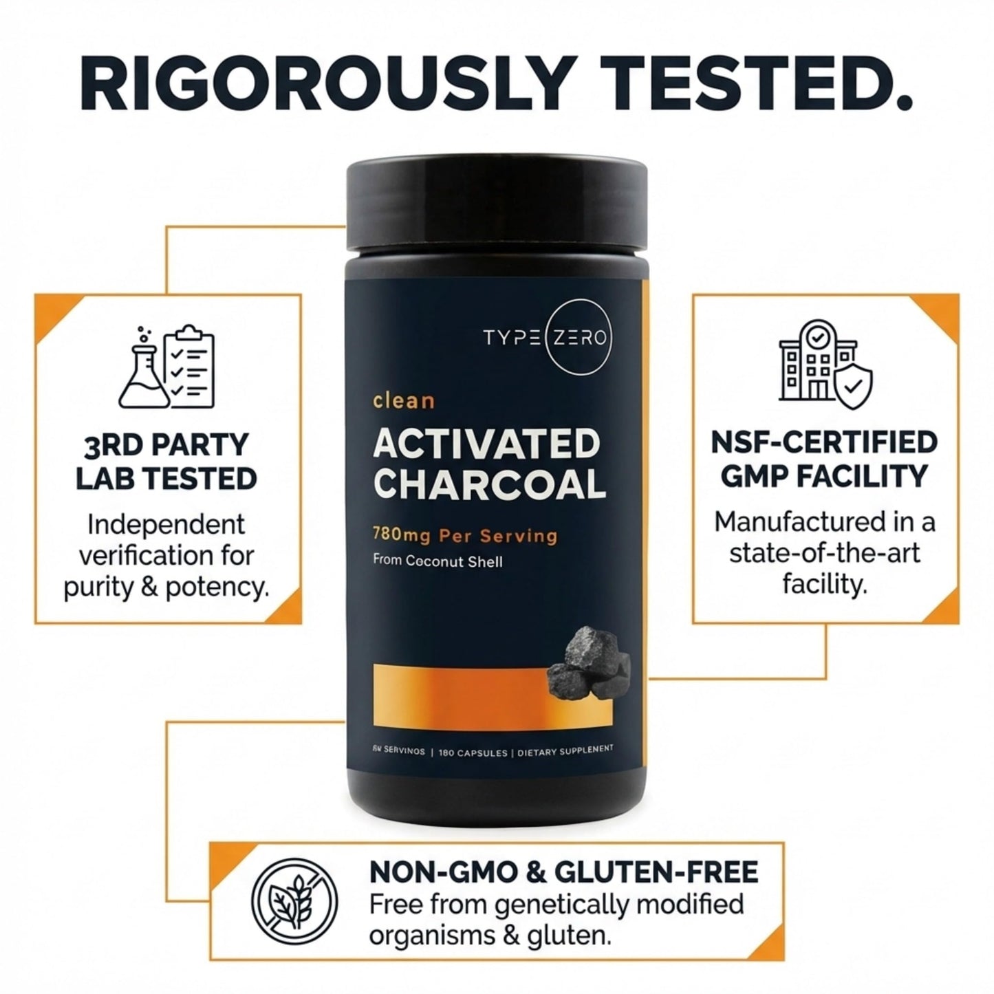 Type Zero Activated Charcoal Capsule 180 Count
