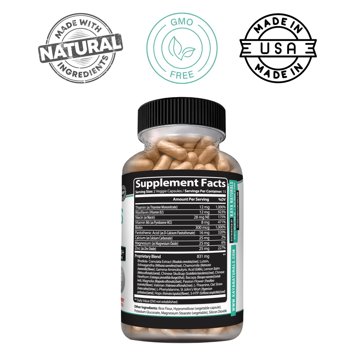 Kaya Naturals Herbal Stress Relief Support Vitamin Supplement Capsule, 30 Capsules