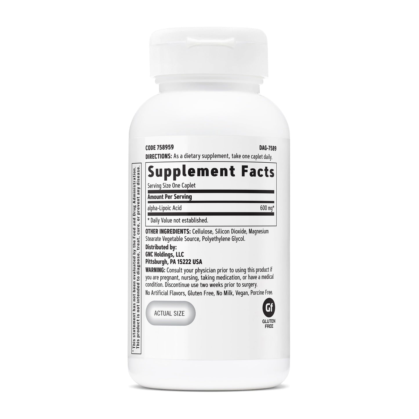 GNC Alpha Lipoic Acid 600 mg Caplets, 60 Count