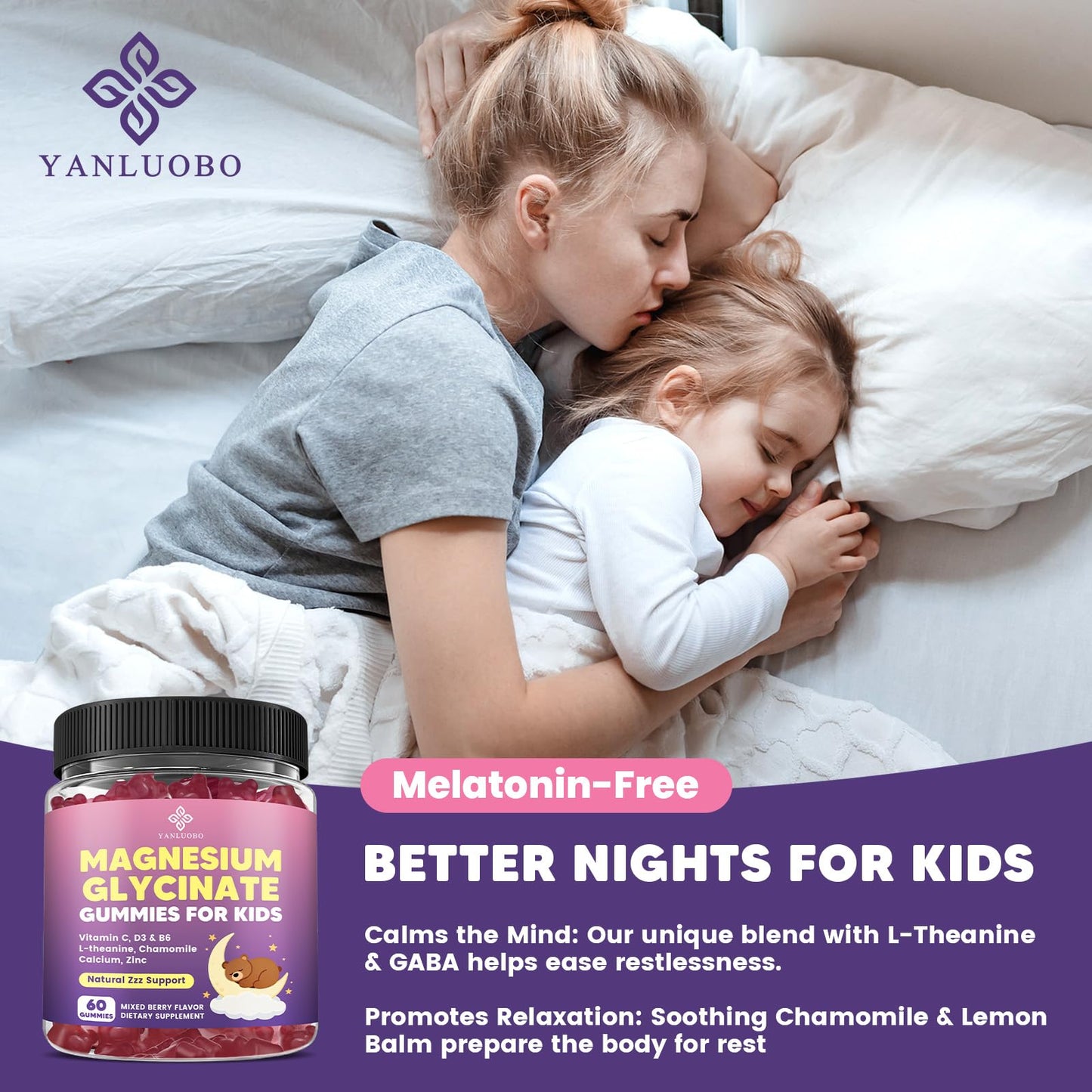 YANLUOBO Kids Magnesium Glycinate Gummies 60 Count