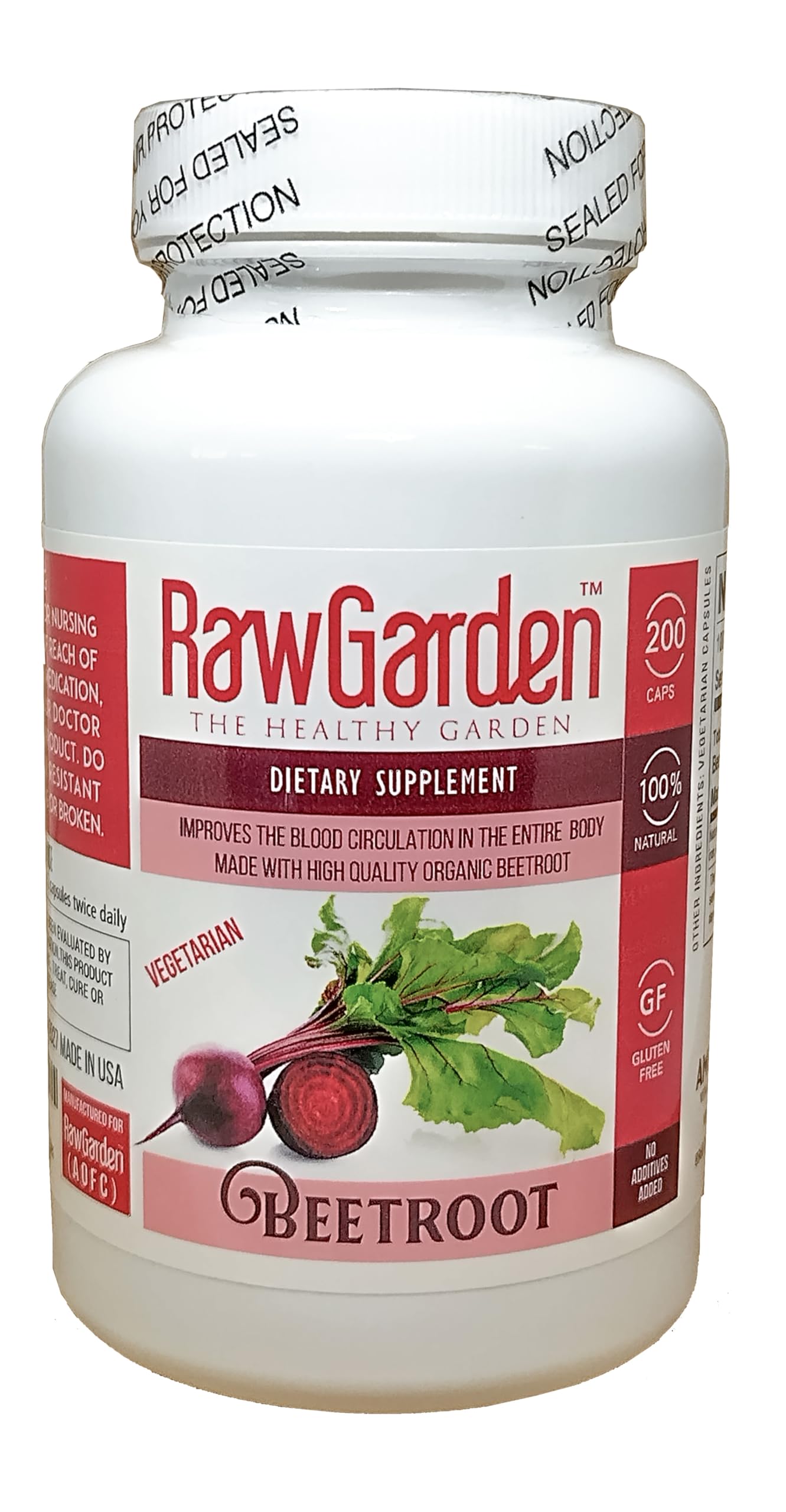 Raw Garden Beet Root Vegetarian Capsules 200 Count