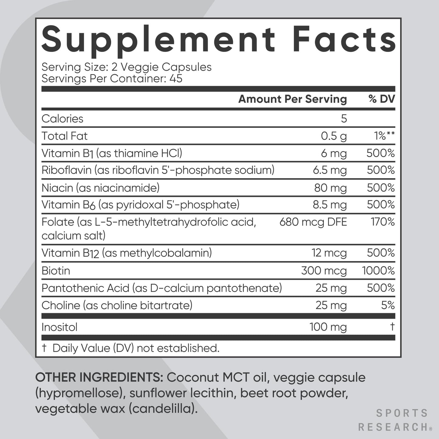 Sports Research Vitamin B-Complex Full Spectrum of B Vitamins Softgels 90 Count