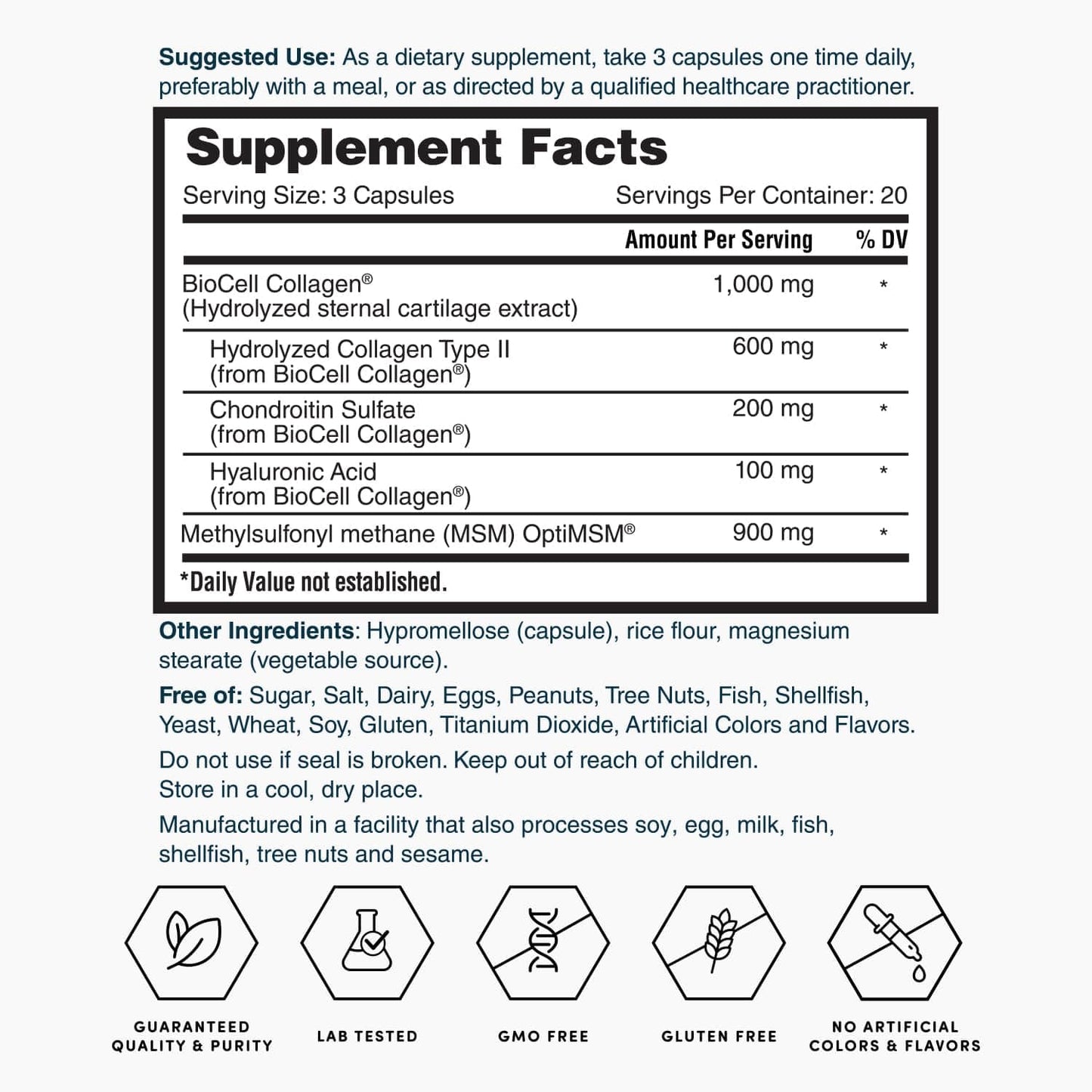 Nature's Lab Hyaluronic Acid with Biocell Collagen and MSM, 60 Capsules