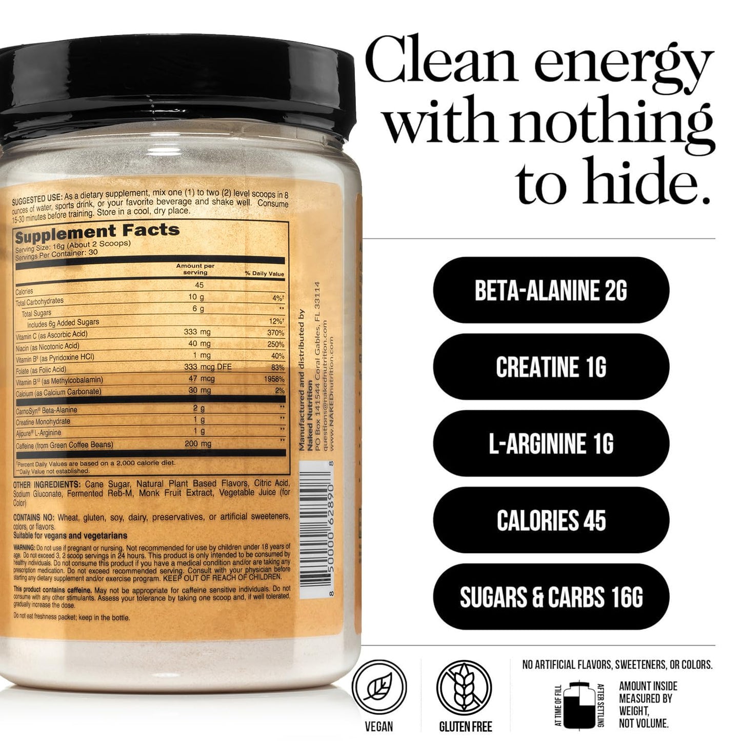 NAKED Citrus Energy Citrus Flavored Clean Pre Workout Powder, 17.6 oz