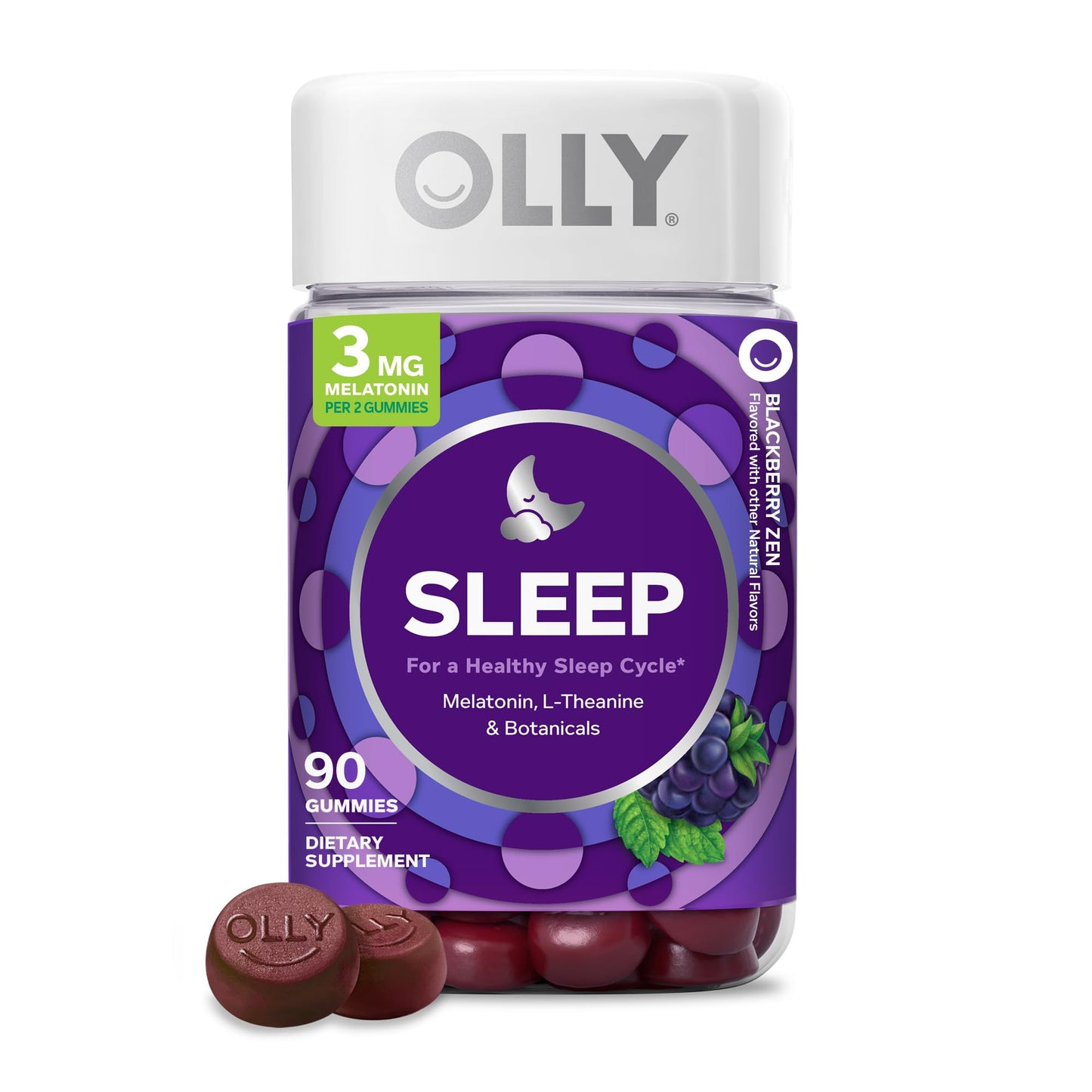 OLLY Sleep Gummy 3mg Melatonin, L-Theanine, Chamomile, Lemon Balm Sleep Aid, BlackBerry, 90 Count
