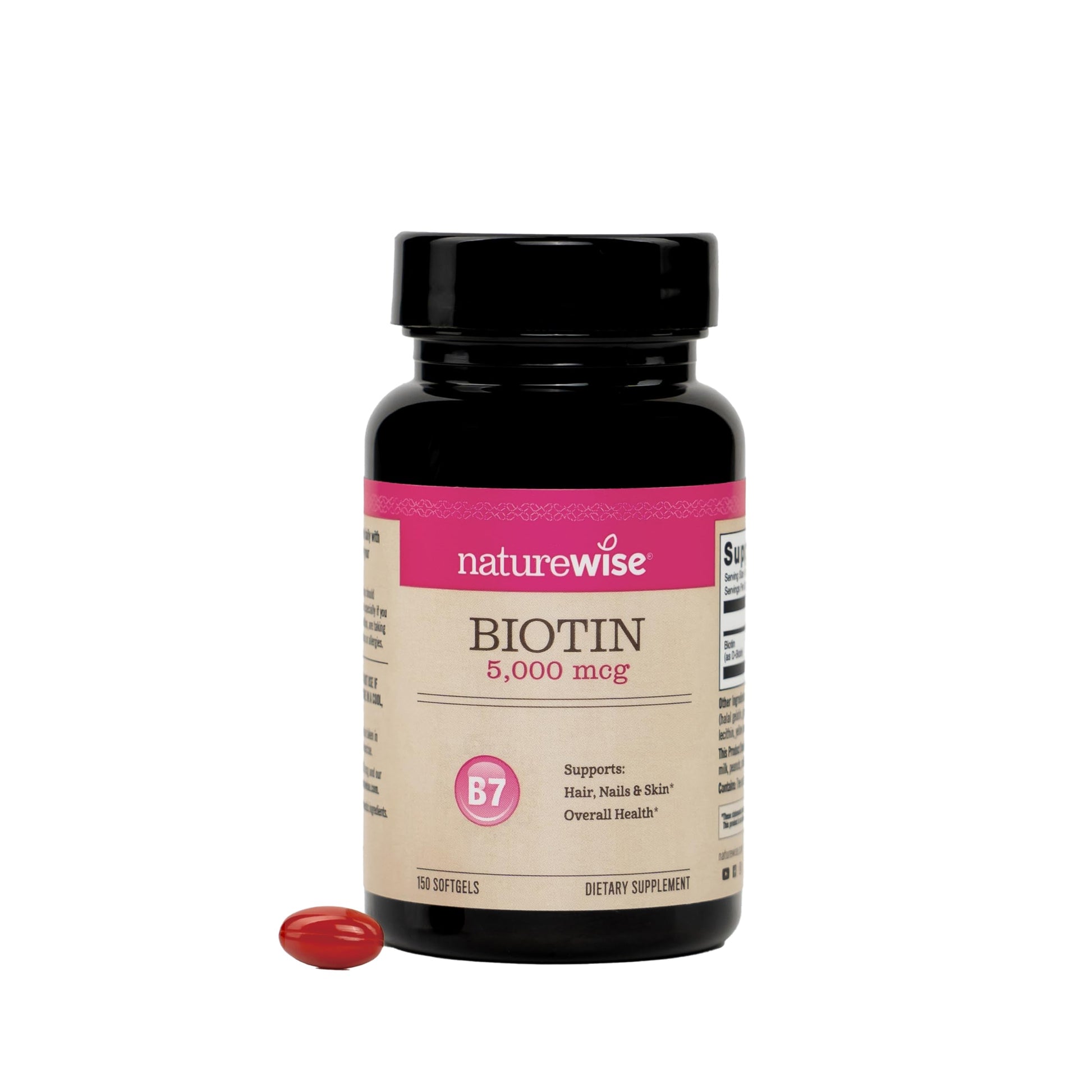 NatureWise Biotin Extra Strength 5000 mcg Softgels, 150 Softgels