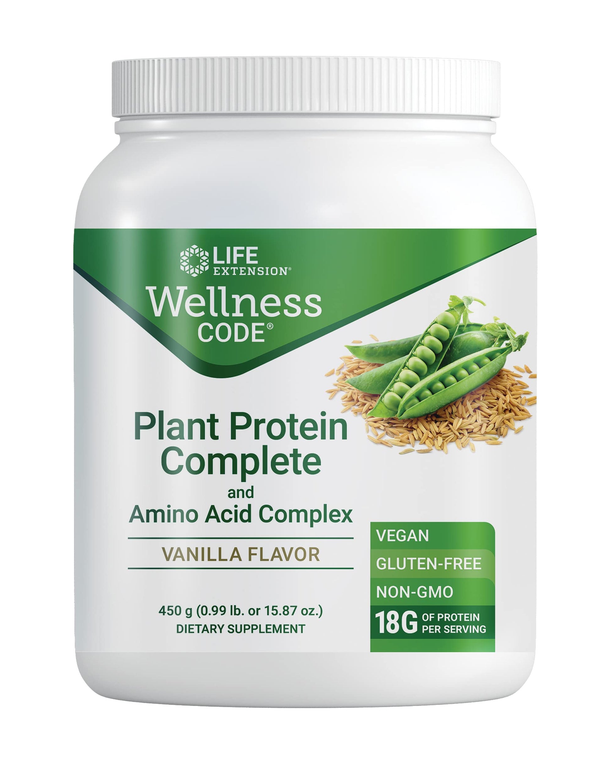 Life Extension Wellness Code Plant Protein Complete & Amino Acid Complex (Vanilla) Protein Powder, 15.87 Ounces
