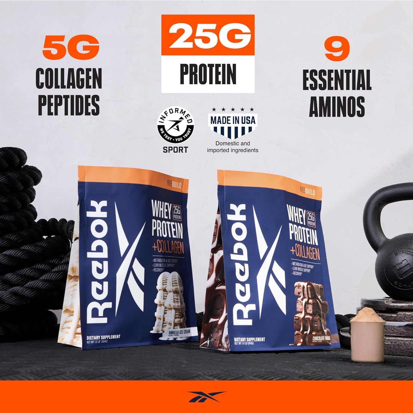 Reebok Whey Protein Powder + Collagen Peptides, 1.4 lb