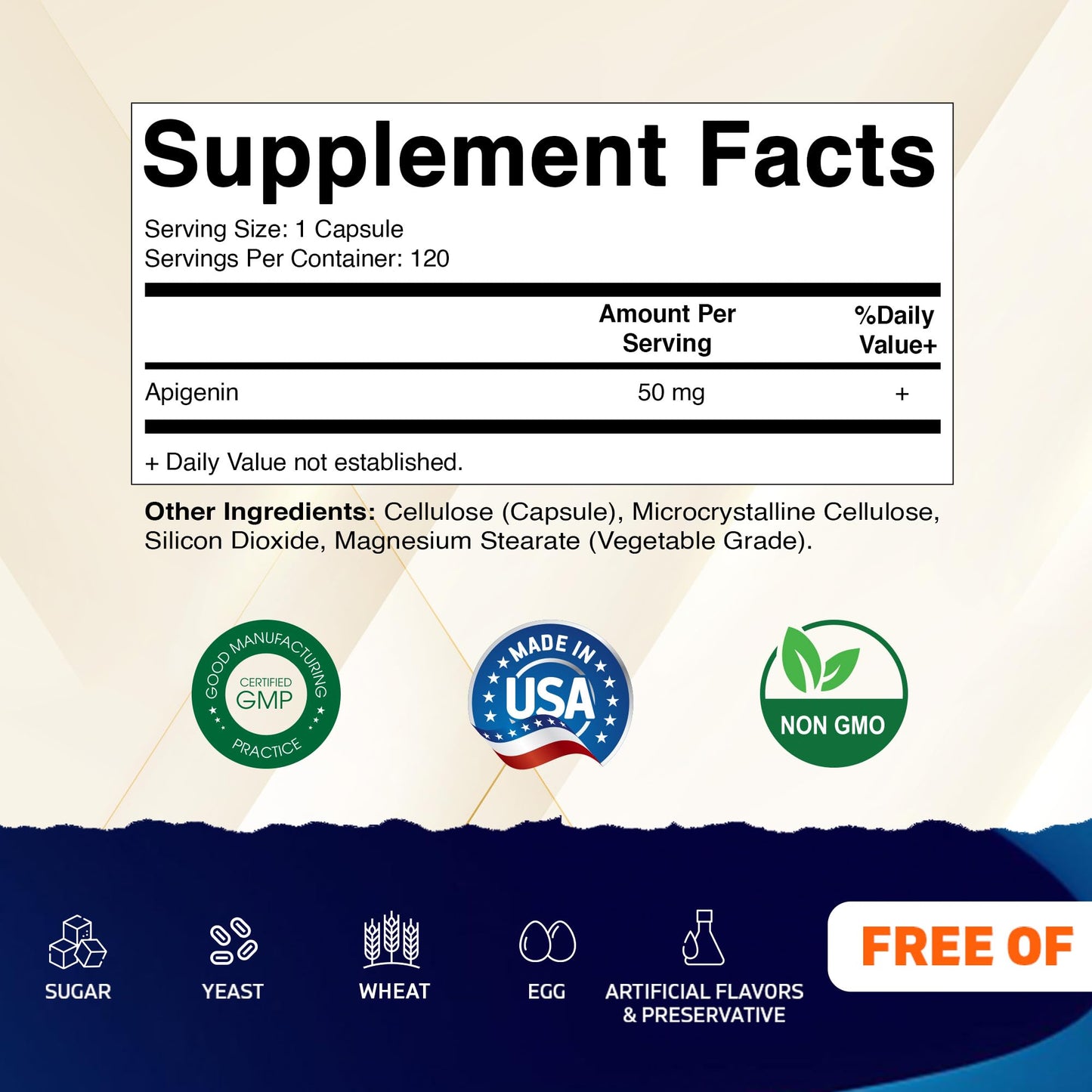 Vitamatic Apigenin 50mg Capsules 120 Count