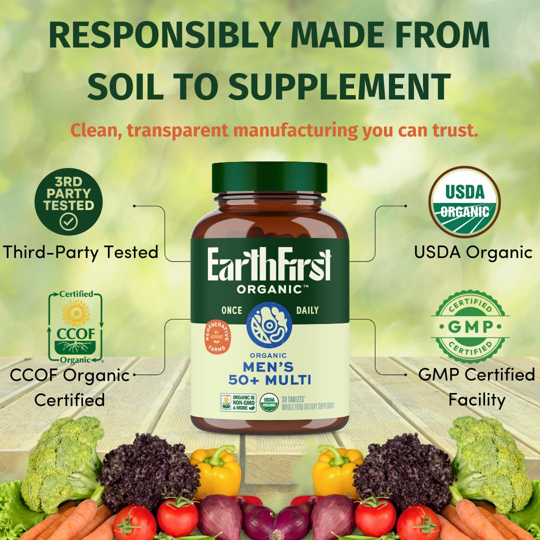 EarthFirst Organic Once Daily Multi for Men 50+ Tablets, 30 Count