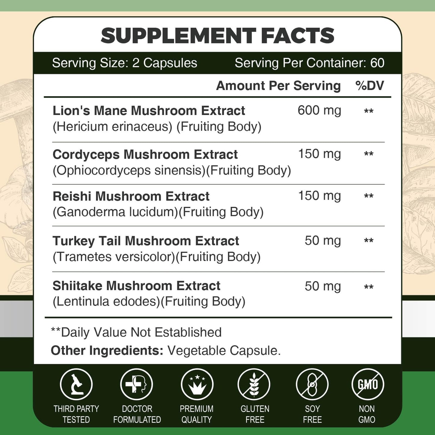 ZEBORA Lions Mane Mushroom Supplement Capsules, 115 Count