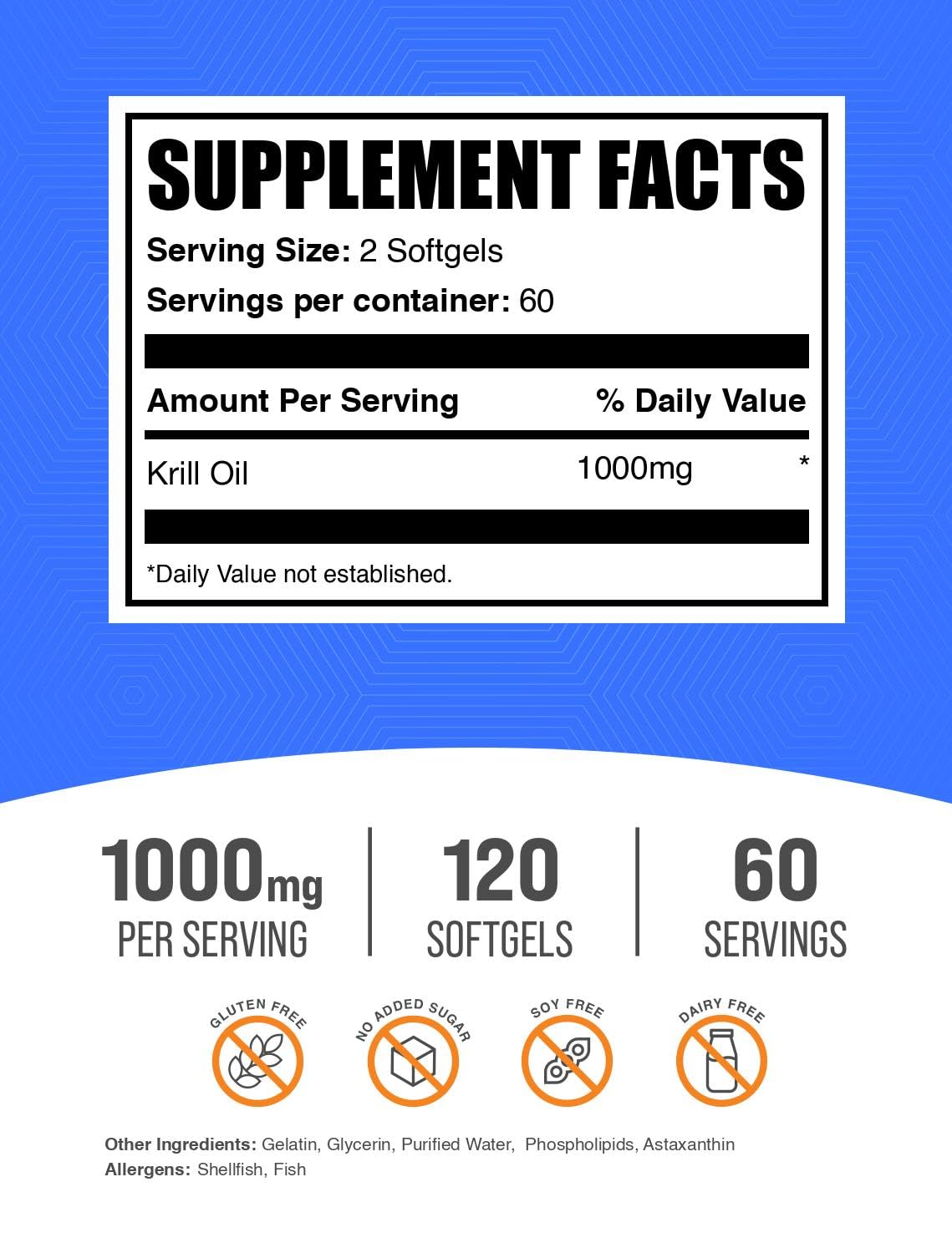 BulkSupplements Krill Oil 1000mg Softgels, 120 Softgels
