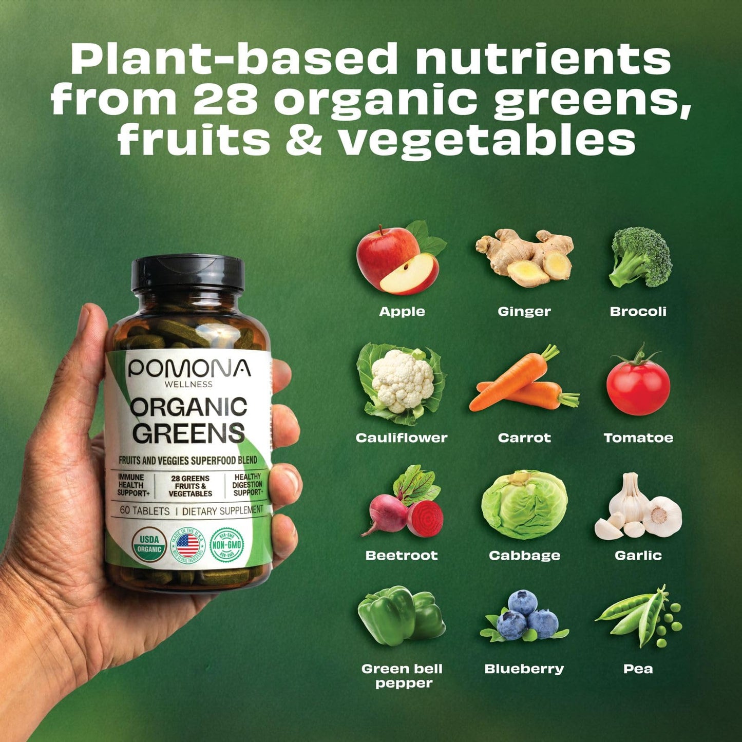 Pomona Wellness Super Greens Supplement, 60 Tablets