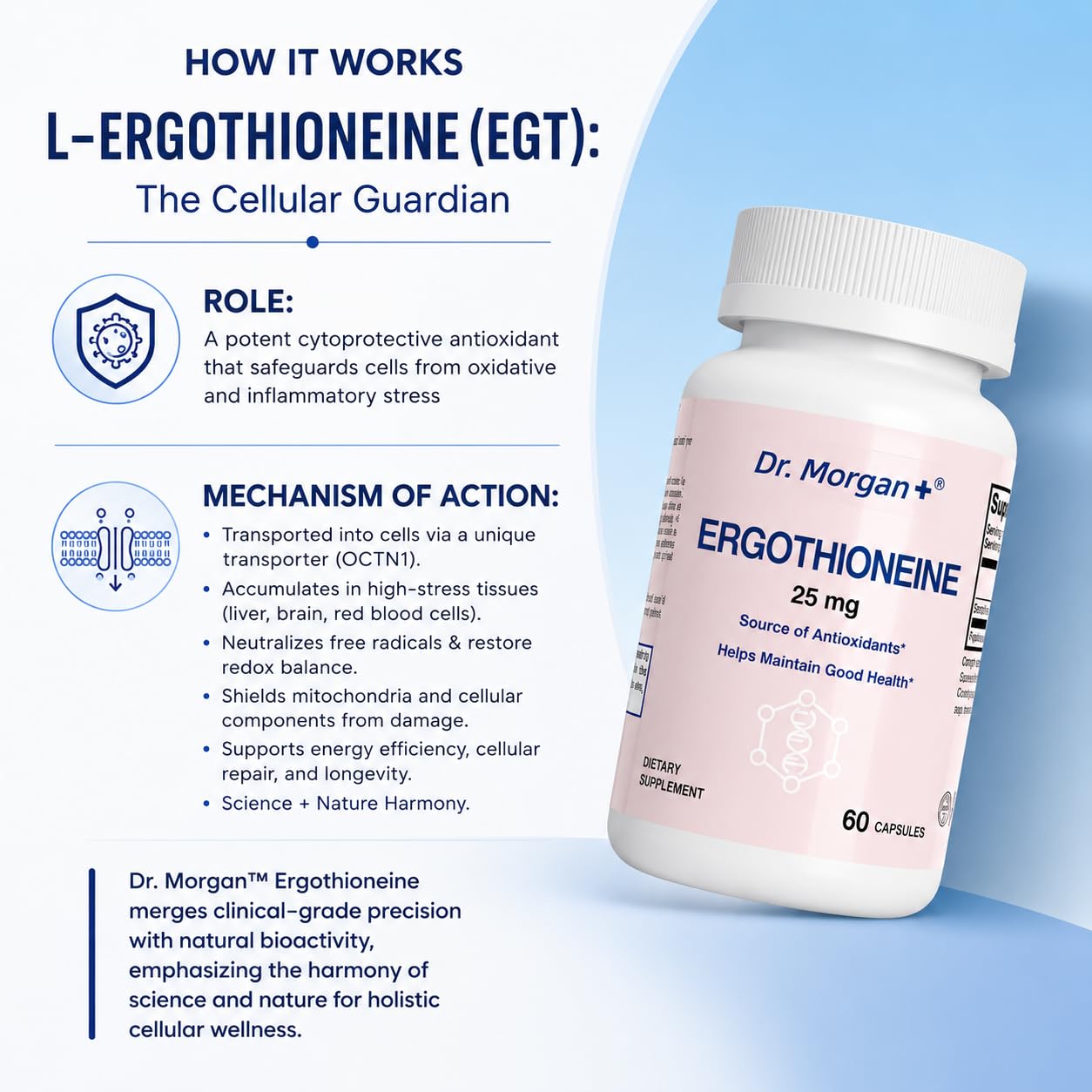 DR.MORGAN Ergothioneine Supplement (EGT) 25mg, 60 Capsules