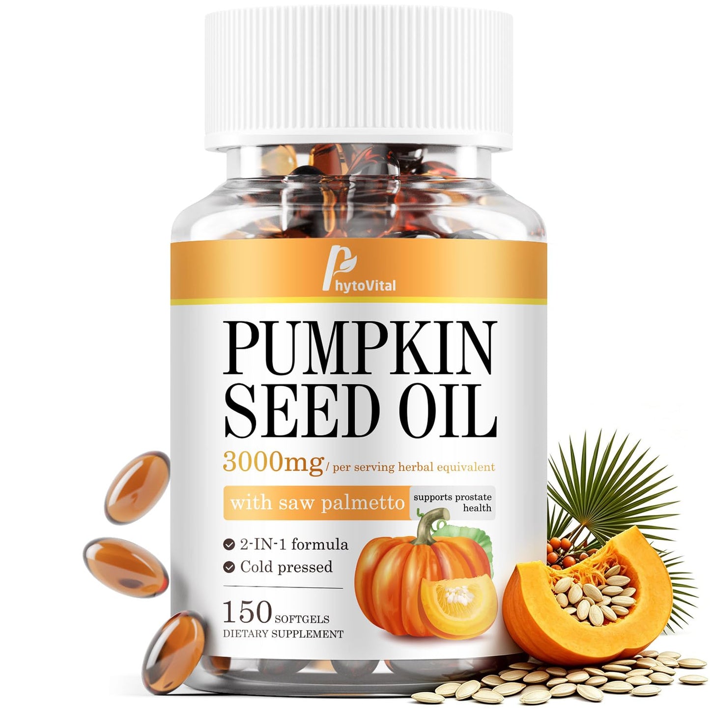 PhytoVital Pumpkin Seed Oil with Saw Palmetto Softgel, 150 Count