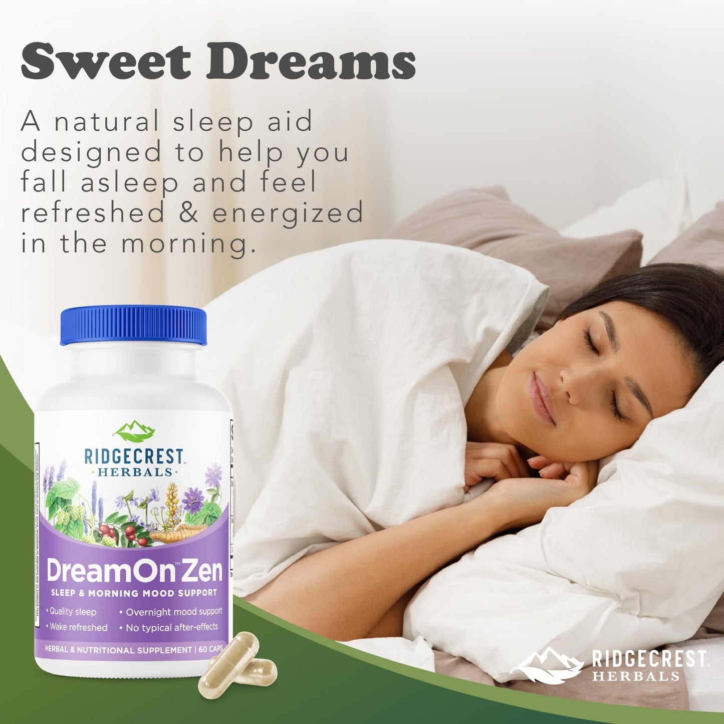 RidgeCrest Herbals DreamOn Zen Sleep Support, Melatonin Free Capsules, 60 Count