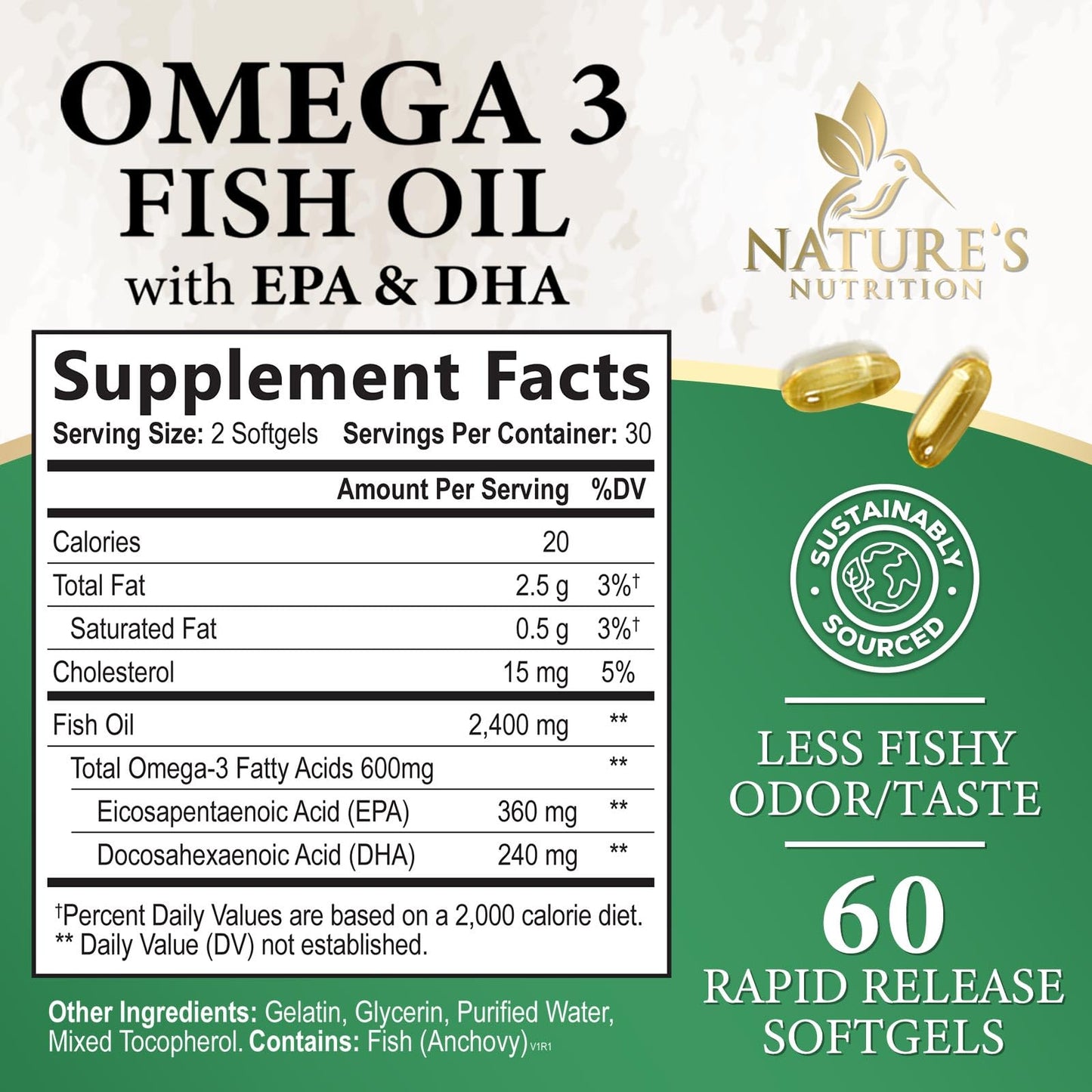 Nature's Nutrition Omega-3 Fish Oil Softgel 60 Softgels